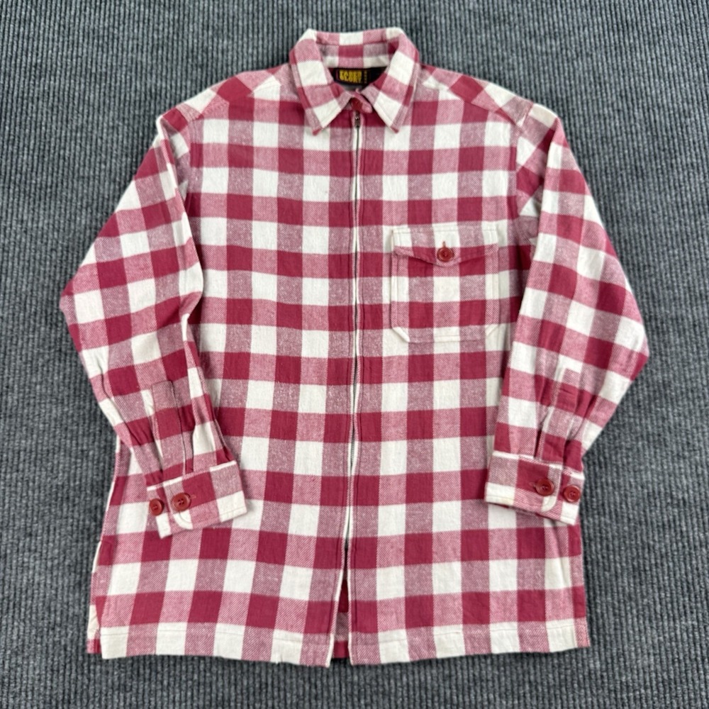 Vintage Faded Glory Flannel Sweater Jacket Women's Small Cotton White Red Check